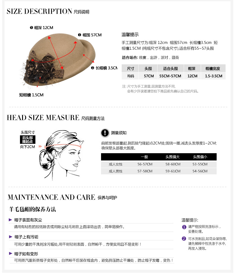 貝雷帽，羊毛呢帽，尺寸說明